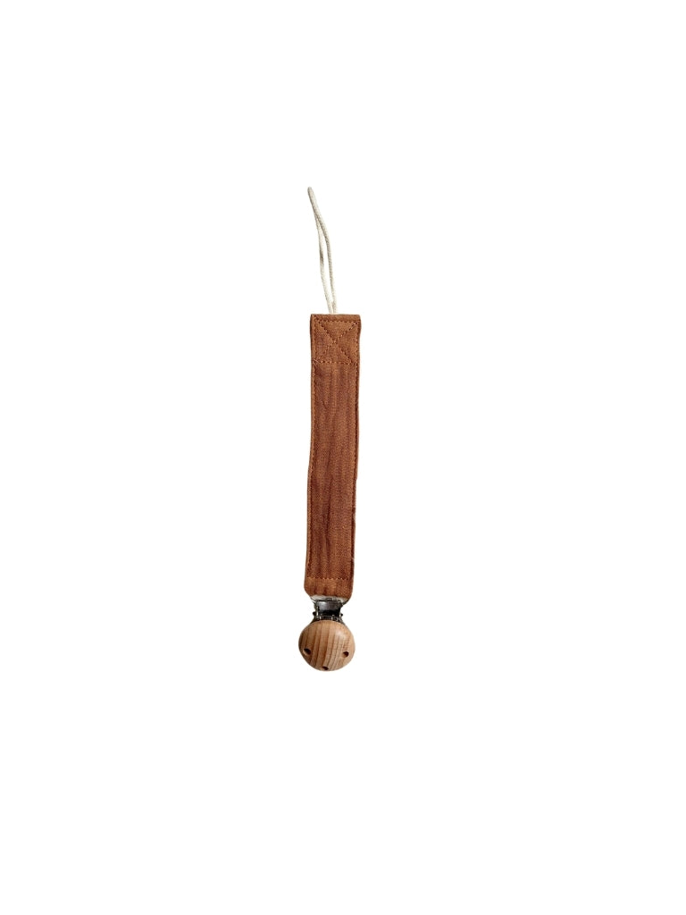 Speenkoord met houten clip & haarborstel set met naam - Taupe - Bedrukt