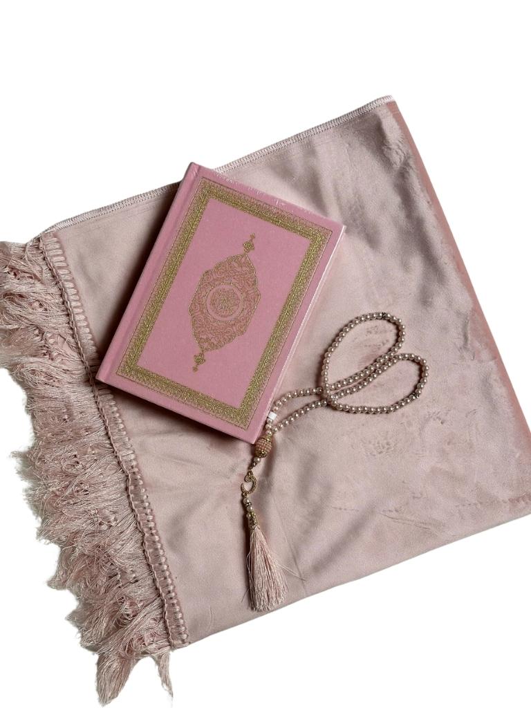Gebedskleed set met naam - Roze - Geborduurd