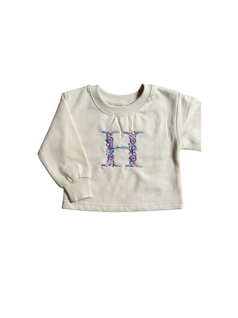 Sweater Met Gebloemde Letter - Beige - Geborduurd - Maatje voor Maatje