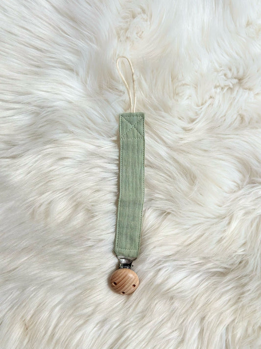 Speenkoord met naam | Houten clip | Mint | Geborduurd