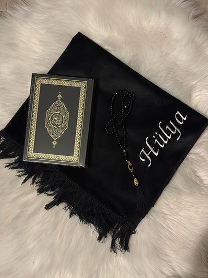 Gebedskleed set met naam | Taupe | Geborduurd