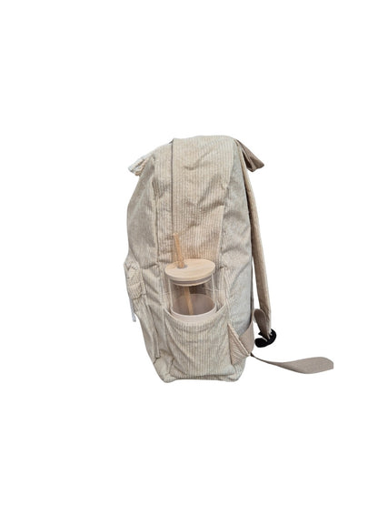 Ribstof rugzak met naam geborduurd - Beige