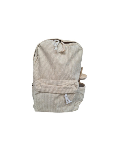 Ribstof rugzak met naam geborduurd - Beige