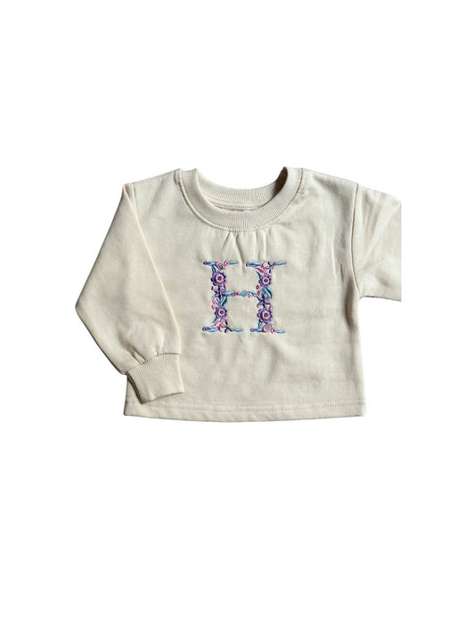 Sweater Met Gebloemde Letter - Beige - Geborduurd