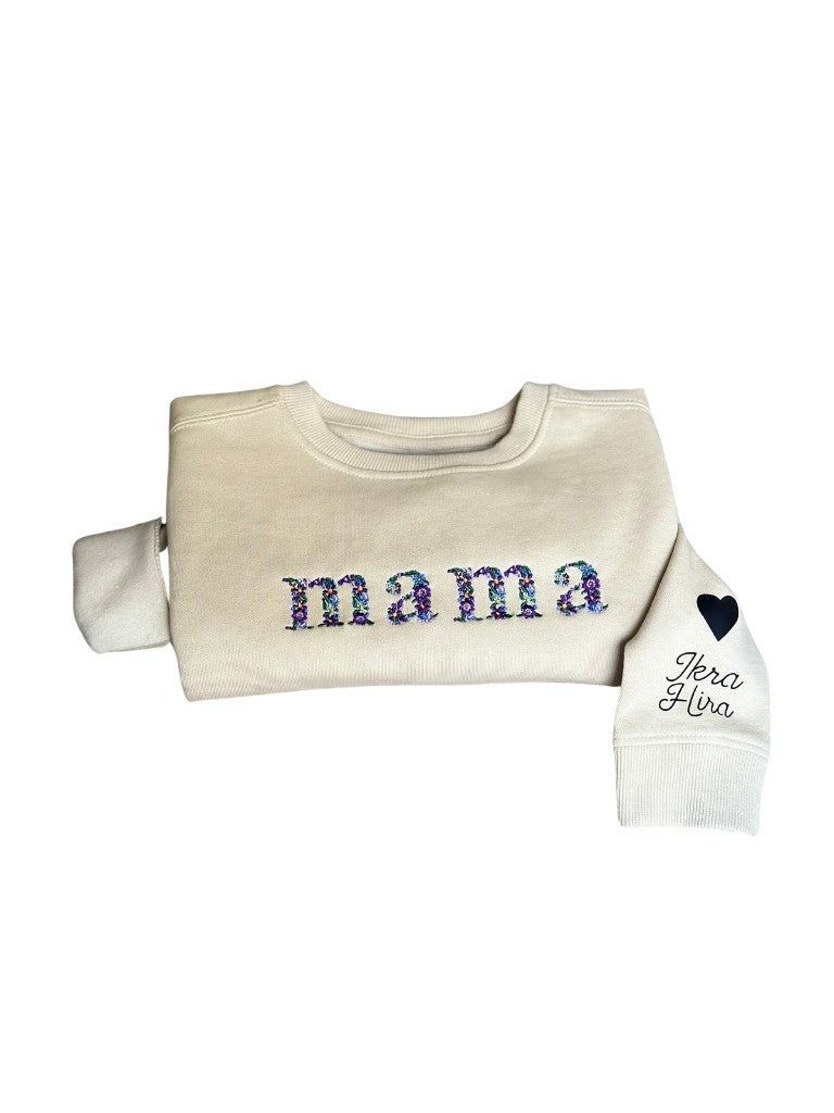 Floral Mama Sweater - Beige - Geborduurd
