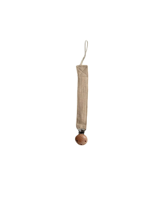 Speenkoord met naam - Houten clip - Cream - Geborduurd
