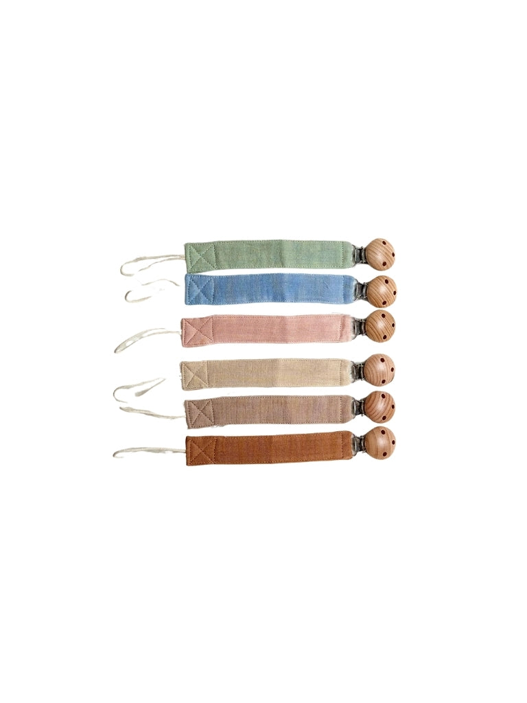 Speenkoord met naam - Houten clip - Cream - Geborduurd