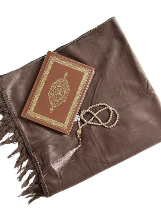 Gebedskleed set met naam - Taupe - Geborduurd