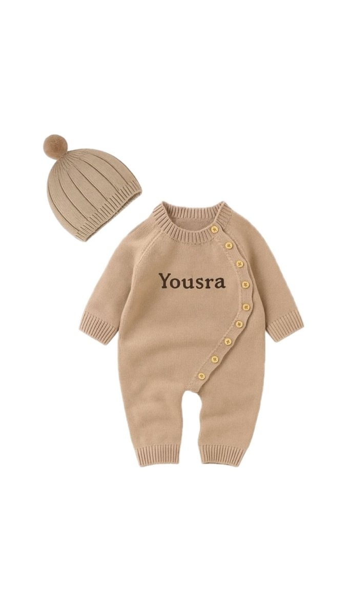 Gebreide beige boxpakje met naam - Persoonlijk kraamcadeau - Maatje voor Maatje