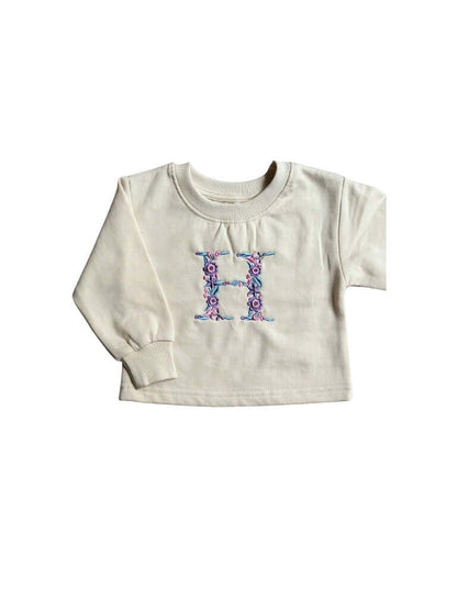 Sweater Met Gebloemde Letter - Beige - Geborduurd - Maatje voor Maatje